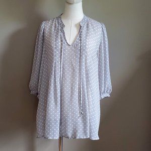 Pretty Daniel Rainn sheer grey and cream polka dot